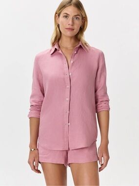 Quince Rose-Pink Linen Button-Up Shirt